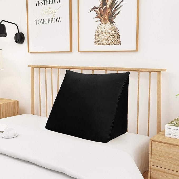 Wedge Headboard Pillow Dorm Room Reading Pillow Back Support for Sitting Up in Bed Bolster Lumbar Cushion Body Positioning Bedrest (Black, 24x8x20 in)