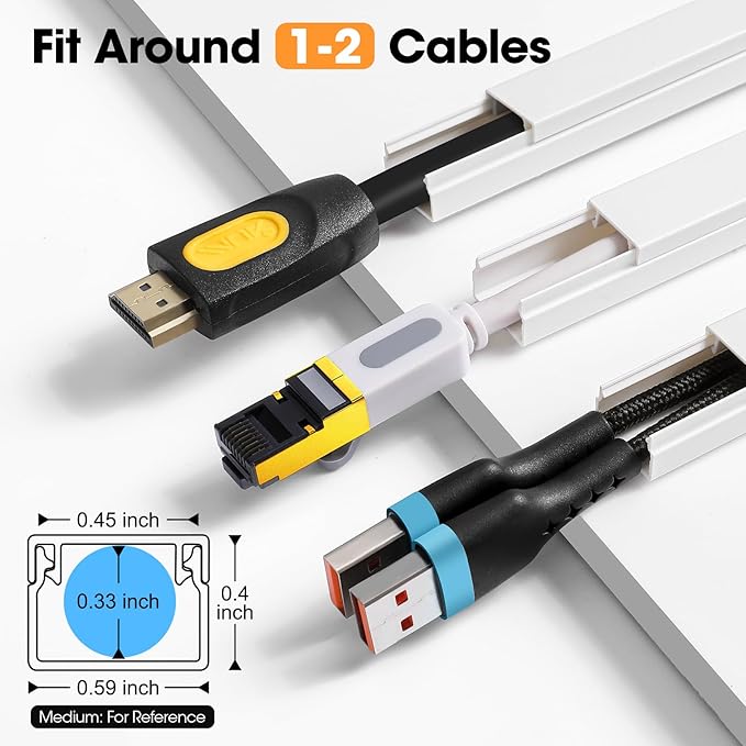 630in Cord Hider Kit, Cord Covers for Wires on Wall, Cord Hider for Wall Mount tv, tv Cable Hider Wall kit, Paintable Cable Raceway, Wire Covers for Cords, 40X L15.7in X W0.59in X H0.4in, White