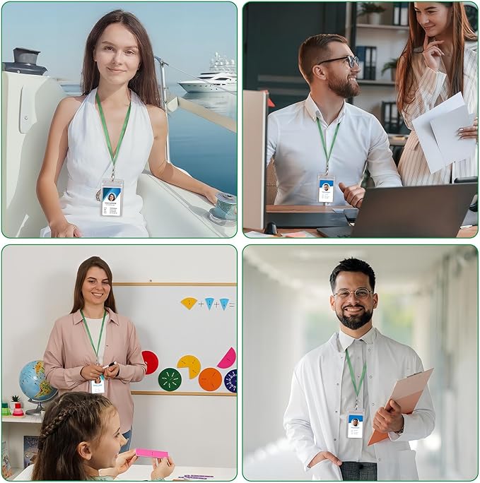 ID Card Holder with Lanyard 30Pcs Clear Vertical Name Tags ID Badge Holders and 30Pcs Flat Neck Lanyards for Cruise Ship Cards Work IDs Office School