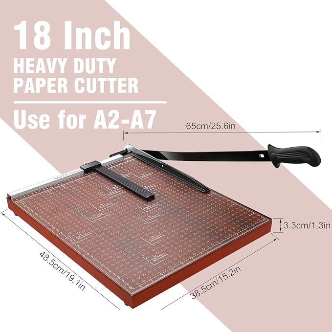 Paper Cutter Heavy Duty 18" Cut Length Professional Large Paper Cutter 12-Sheet Capacity Guillotine Paper Cutter for Cardstock, Safety, Efficience, Wide Use for Office, School, Home (A2-A7)
