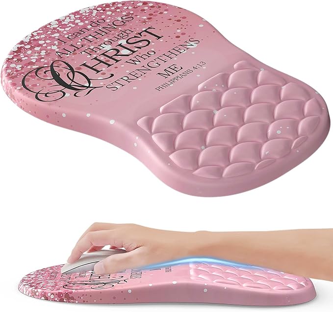 HunDun Pink Ergonomic Mouse Pad Wrist Support with Memory Foam&Non-Slip Pu Base Cushion Massage Bump，Cute Mousepads with Wrist Rest for Carpal Tunnel Pain Relief,Office Deco