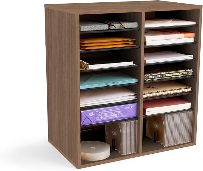 Safco Products Wood Adjustable Literature Desktop Organizer, 16 Compartment, Gray Wood