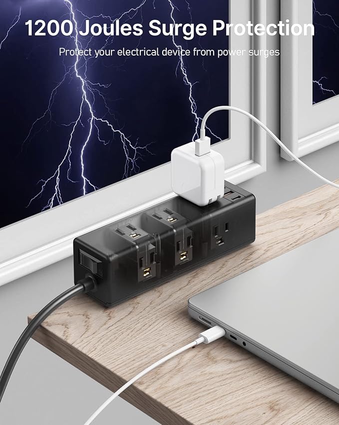 CCCEI Desk Clamp Power Strip with 9 Outlets, Desktop Edge Mount Surge Protector with USB-A and USB-C Ports, Widely Spaced Desk Outlet Fast Charging Station, 4 FT Flat Plug, Fit 1.6 inch Table.