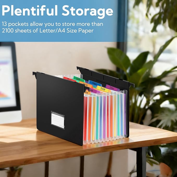 3 Pack Accordion File Organizer,13 Pockets Expanding File Folder,Important Large-Capacity Document Organizer with Blank Labels,Water Proof,Suitable for Enterprise, Office, Home Document Storage