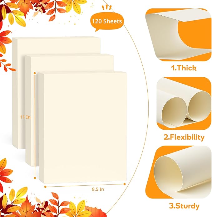 120 Sheets Cream Cardstock Paper,Cardstock 8.5" x 11",White Card Stock 8.5x11,Construction Paper,Cream Card Stock for Printing,Drawing,Tags,Cards Making,Certificate,Invitations,DIY Cards,Menus,Wedding