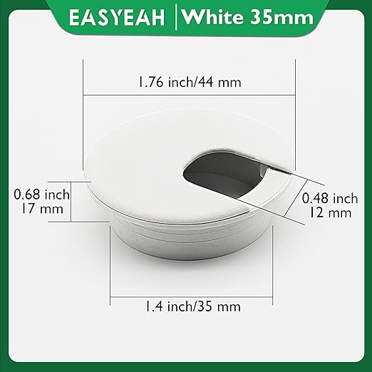 10 Pcs Desk Grommet 1-3/8" / 35 mm, Desk Cord Hole Cover, Cable Grommet ABS Plastic, Desk Hole Grommet for Home & Office Pc, Detachable Cable Cord Organizer-White