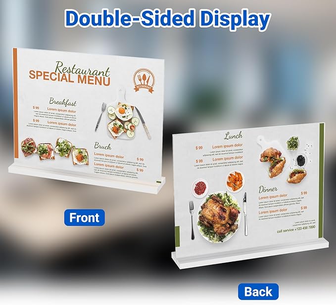 10 Pack Acrylic Sign Holder 11 x 8.5 Horizontal, Double-Sided Clear Sign Holder Plastic Stands for Display, T Shape Acrylic Table Sign Stands for Office Store Restaurants Wedding Party Decoration