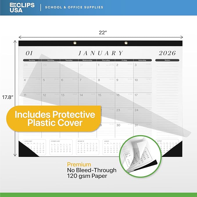 2026 Desk Calendar Large 22x17 Runs Until June 2027 Work Calendar with To-do List & Notes Yearly Preview 18 Months With Plastic Cover Desk Calendar 2025-2026 Large 22x17 Black White With Protective Cover Bulk Planner for Home School Office Pad Calendar...
