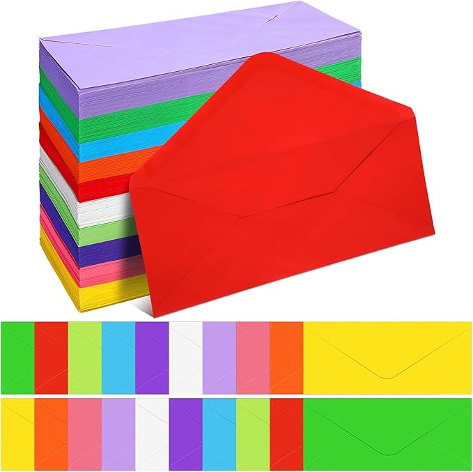 Outus 500 Pcs #10 Colored Envelopes Business Envelopes Adhesive Security Letter Size for Mailing Office Letter Check Invoices Letterhead Invitations Announcements 4-1/8 x 9-1/2''(Cute Color)
