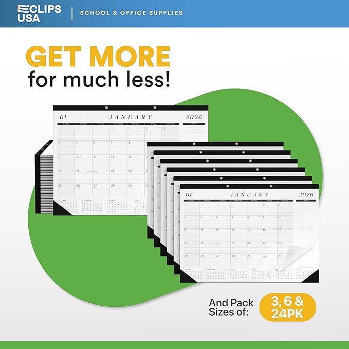 2026 Desk Calendar Large 22x17 Runs Until June 2027 Work Calendar with To-do List & Notes Yearly Preview 18 Months With Plastic Cover Desk Calendar 2025-2026 Large 22x17 Black White With Protective Cover Bulk Planner for Home School Office Pad Calendar...
