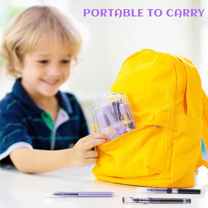 Colarr Mini Office Supply Kit Includes Stapler Tape Dispenser Staple Remover Paper Clips Scissor Staples Pen Sharpener Note Small Telescopic Knife for Office and School Clerk Student (Purple)