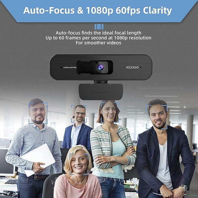 NexiGo N940P 2K Zoomable Webcam with Remote and Software Controls, Sony Sensor, 1080P@60FPS, 3X Zoom in, Dual Stereo Microphone for Zoom/Skype/Teams/Webex (Black) (Renewed)