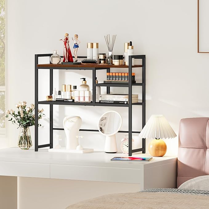 Snughome 31.9" Desk Shelf, Desktop Organizer Shelf, Desk Hutch Dorm, 3-Tier Desk Display Rack, Desktop Bookshelf, Multipurpose Wood Desk Organizer Storage Rack for Home Office Dorm