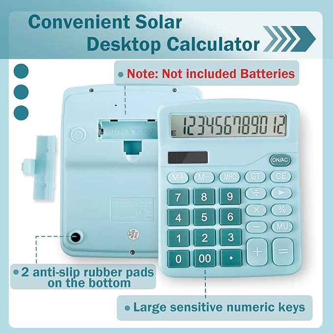 12-Digit Calculator, Desktop Calculators with Big Buttons and Large Display,Office Calculators Desktop,Solar Battery Dual Power,Desk Calculator for Office Home(Blue,8 Pack)