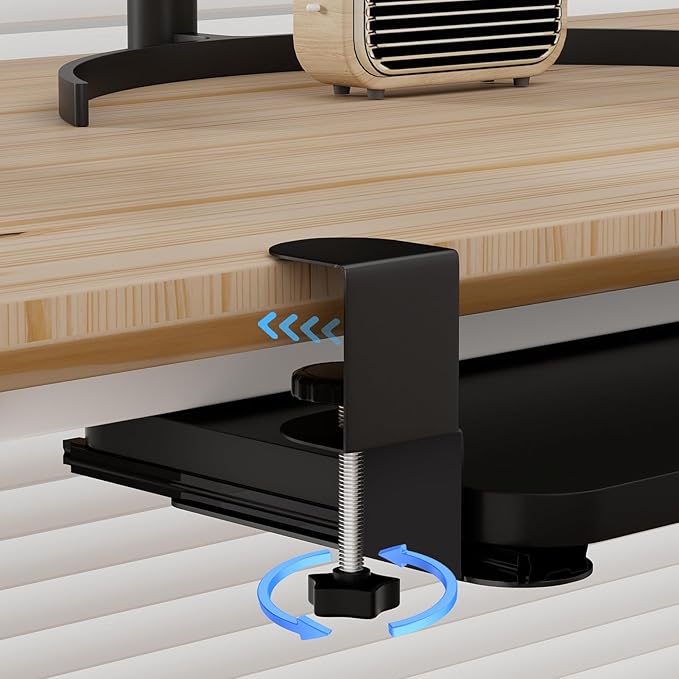 Keyboard Tray Under Desk, Slide Out Computer Keyboard Drawer with Adjustable C-clamp for Home, Office and Gaming Mouse Tray for Typing 25.59" × 9.84" × 4.72" Black