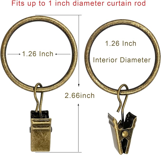 LLPJS 100 Pack Curtain Rings with Clips, Curtain Clip Rings Hooks, Bow Hanger Clips for Hanging Drapery Drapes Bows, Ring 1.26 inch Interior Diameter, Fits up to 1" Rod, Bronze