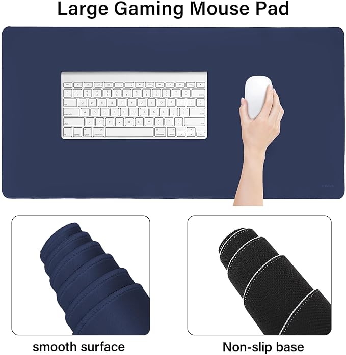 MOSISO Keyboard Mouse Pad Set, Large Gaming Mouse Pad&Rectangular Keyboard Wrist Rest&Mousepad with Wrist Rest&Coaster, Ergonomic Non-Slip&Easy Typing Pad with Curved Silicone Lining, Navy Blue