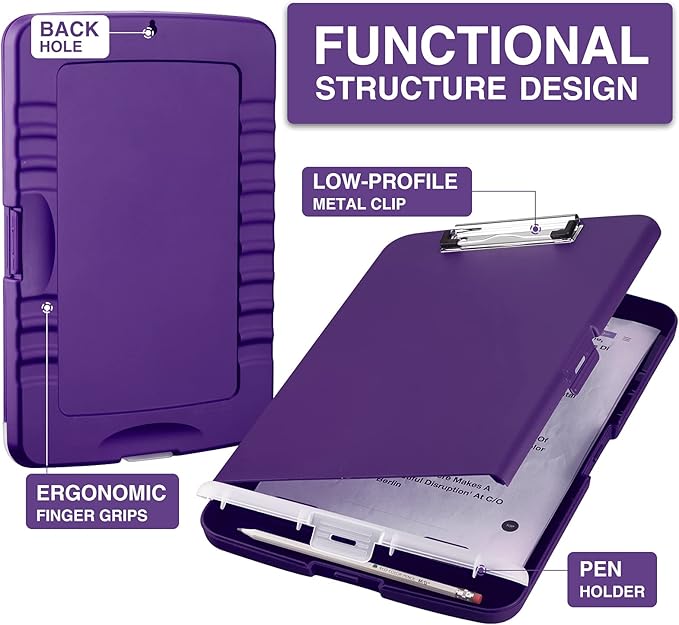 Sooez Clipboard with Storage, High Capacity Nursing Clip Board 8.5 x 11 with Pen Holder & Low Profile Clip, Plastic Clipboards Case Box, Teacher Must Haves School Office Supplies,Letter Size/ A4