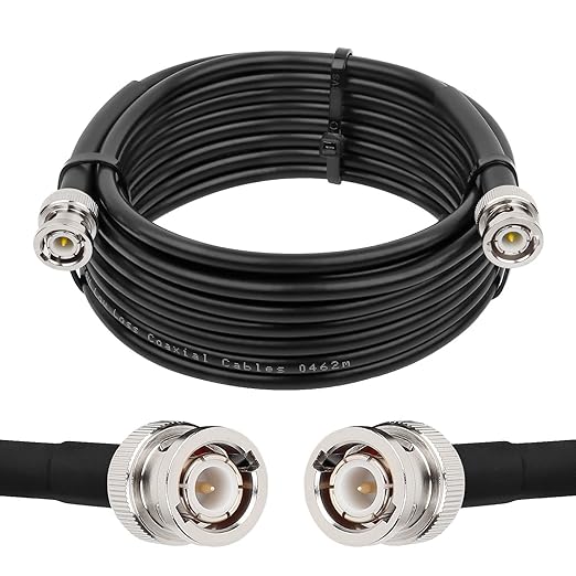 BNC Cable - 15FT RG58 50 ohm Male to Male Coax Cables Low Loss BNC Extension Coaxial Cable with for Antennas, RF Radios, Modems, Oscilloscopes, Spectrum, etc (Black)