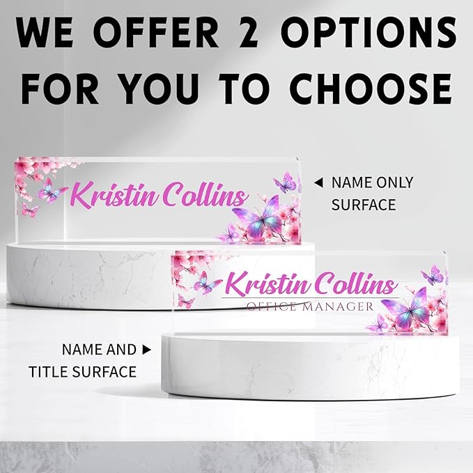 Custom Name Plate for Desk, Personalized Desk Name Plate on Clear Acrylic Glass, Appreciation Gifts for Teacher Employee Boss Coworkers Nurse, Office Desk Accessories for Women Men (Bubblegum)