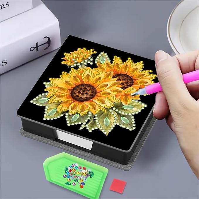 Diamond Painting Kit Note Box,Memo Paper Storage Box Diamond Art,Sticky Note Holder Diamonds Art,Diamonds Painting Memo Pad For Office Desk. (Sunflower)