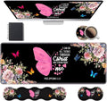 Ergonomic Keyboard Wrist Rest & Mouse Pad Wrist Rest Set, 31.5"x 11.8" Large XXL Gaming Desk Pad Memory Foam Non-Slip Desk Mat for Office & Home, Floral Butterfly Quote Bible Verse Philippians 4-13