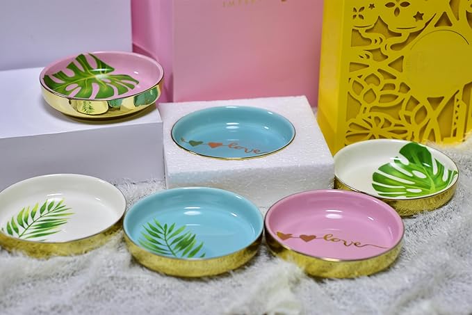 Ring Tray With Printed By Boutique Signature, To Be Prefect Gift, Home Decor, Turquoise Combe Natural Colorful Glaze.