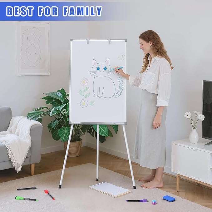 Magnetic Dry Erase Board with Stand 36x24in Whiteboard Easel with Height Adjustable Tripod, 3' x 2' Flipchart Easel Stand Presentation Board with Markers, Eraser & Magnets for School Office and Home