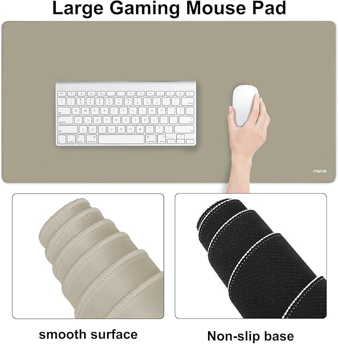 MOSISO Keyboard Mouse Pad Set, Large Gaming Mouse Pad&Rectangular Keyboard Wrist Rest&Mousepad with Wrist Rest&Coaster, Ergonomic Non-Slip&Easy Typing Pad with Curved Silicone Lining, Bronze Brown