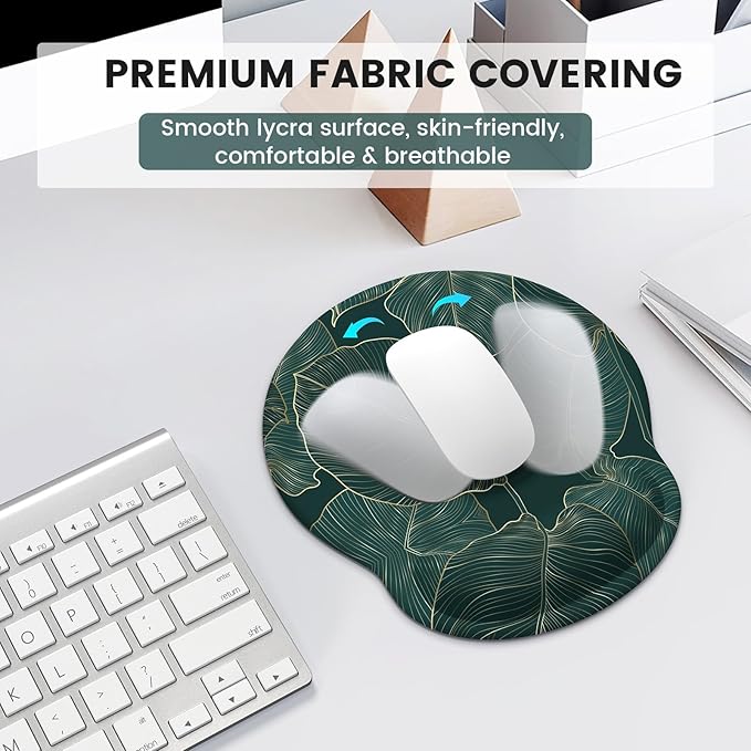 iLeadon Ergonomic Mouse Pad with Wrist Support, Easy Typing & Pain Relief, Keyboard Wrist Rest and Mouse Pad Set with Non-Slip Base for Computer Home, Green Leaves