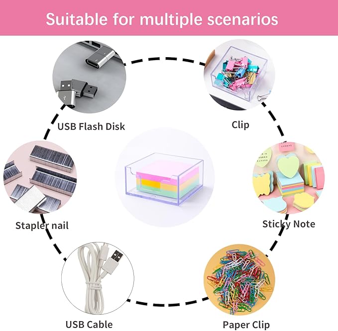 Sticky Notes Holder， Clear Acrylic 3.9" x 3.9" Post it Note Holder Dispenser for Desk, Computer Screen, Classroom Office Organizer, Light Blue