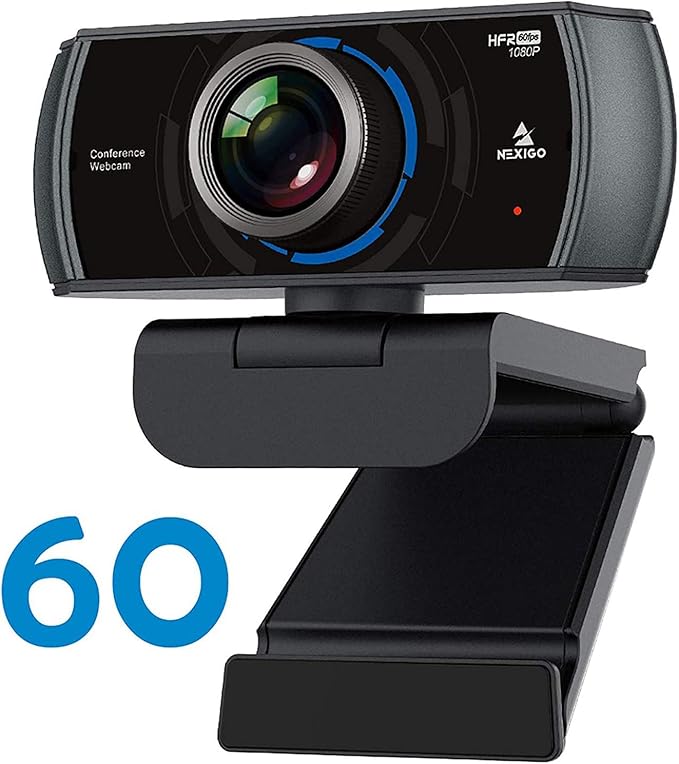 NexiGo N980P 1080P 60FPS Webcam with Microphone, HD USB Computer Camera, Built-in Dual Noise Reduction Mics, 120 Degrees Wide-Angle for Zoom/Skype/FaceTime/Teams, PC Mac Desktop (Renewed)