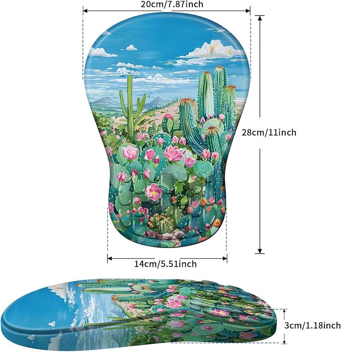 YIWEI Ergonomic Mouse Pad with Wrist Rest - Comfortable Office Mousepad with Memory Foam Wrist Support for Carpal Tunnel Relief, Mouse Pads with Non-Slip Base for Gaming and Home (Cactus)