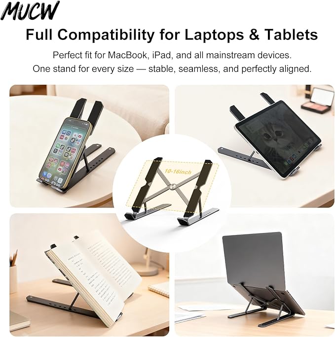 Portable Laptop Stand MXS2, 6-Level Adjustable Foldable Computer Stand for Desk, Magnetic Storage with Non-Slip Pads, Ventilated Cooling Design & Travel Carry Bag for Students and Gamers