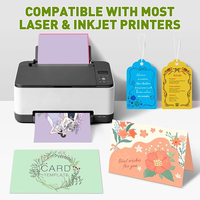 100 Sheets 8.5" X 11" Colored Cardstock, 50 Assorted Colors 230GSM/85LB Construction Paper Card Stock Printer Paper for Printing, Card Making, DIY Crafts, Kids School Supplies,Party Decorations