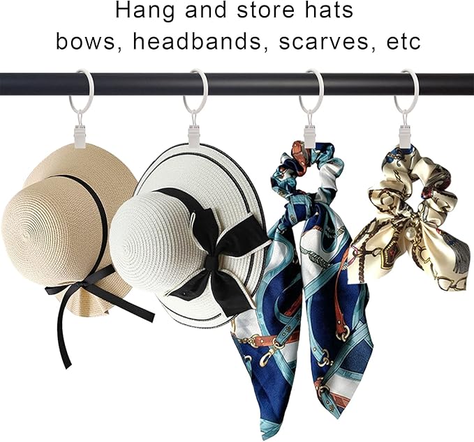 LLPJS 100 Pack Curtain Rings with Clips, Curtain Clip Rings Hooks, Bow Hanger Clips for Hanging Drapery Drapes Bows, Ring 1.26 inch Interior Diameter, Fits up to 1" Rod, White