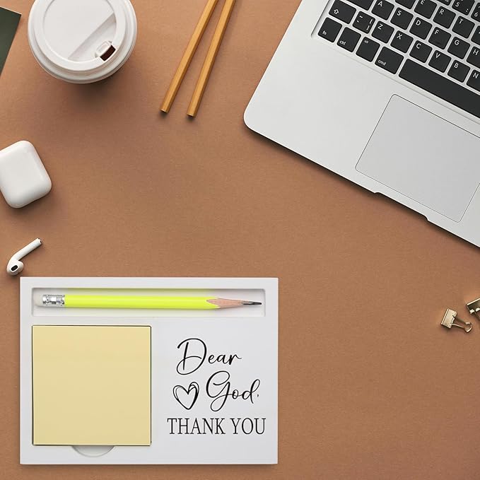 Dear God Thank You Note Holder, Inspirational Religious Desk Organizer Gift for Teacher Nurse Friend Coworker Doctors Church Saff, Religion Uplifting Office Table Decor Note Pad Holders KBB06