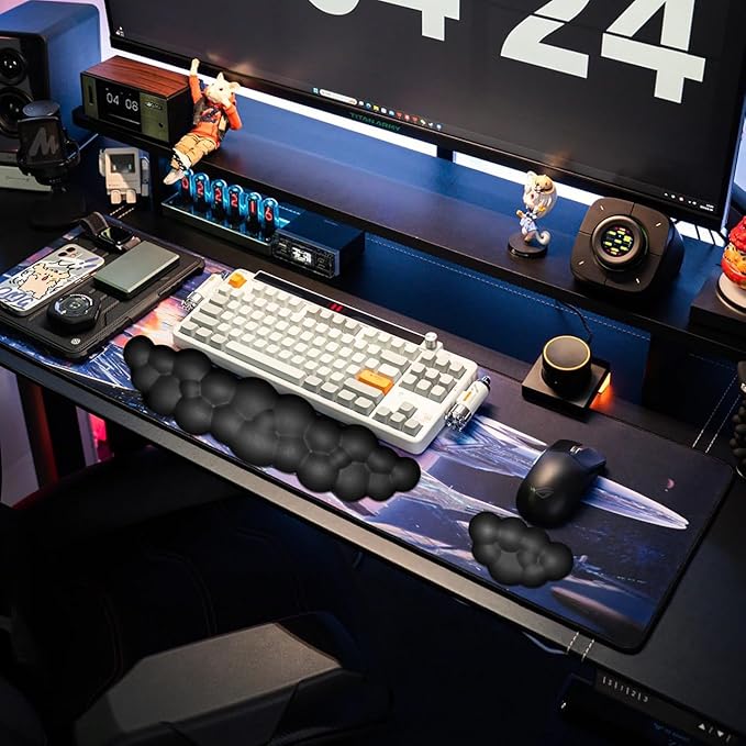 JIKIOU Upgrade Leather Cloud Keyboard Wrist Rest, Cloud Wrist Rest with Non-Slip PU Base, Comfortable Memory Foam Wrist Rest for Computer Laptop Mac Gaming Office and Pain Relief Christmas Wish Gift