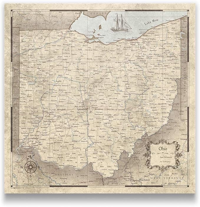 Push Pin Ohio Map Board - With Push Pins to Mark Ohio Travel - Handmade in Ohio, USA - Design: Rustic Vintage