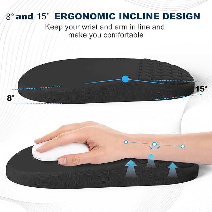 Ergonomic Mouse Pad and Keyboard Wrist Rest with Massage Design, Space-Saving Mouse Pad Wrist Support, Memory Foam Wrist Rest with Non-Slip PU Base for Computer Desk, Black