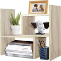 TY ARTS & CULTURE - Expandable Wood Desktop Storage Organizer Multipurpose Desk Bookshelf Display Shelf Rack Counter Top Bookcase for Office Home | Natural Beige