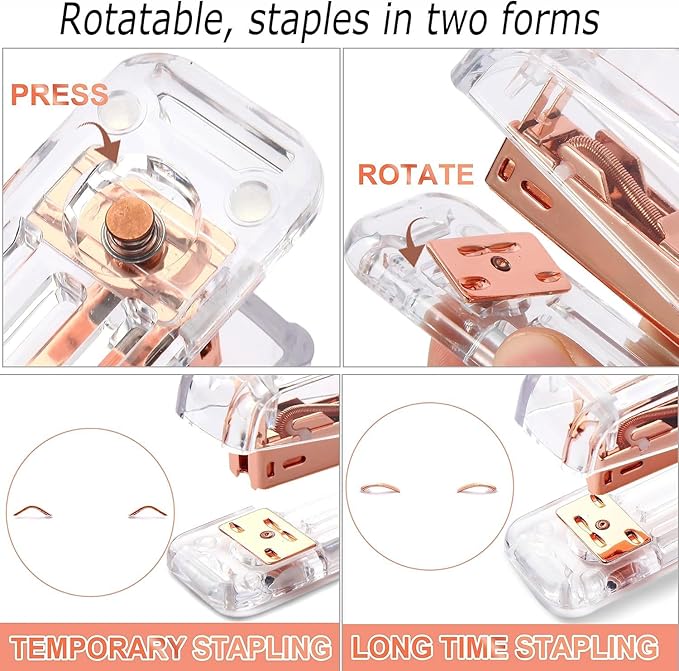 Desk Organizers and Accessories Set with 360-Degree Rotating Pen Holder, Acrylic Stapler, Tape Holder, Staple Remover, Binder/Paper Clips Kit, Scissor and 1 Box of Staples