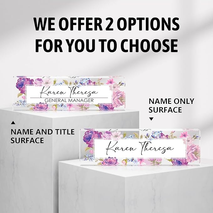 Custom Office Name Plate for Desk, Personalized Gifts for Women, Appreciation Gifts for Employee Coworkers Boss Teacher, Office Accessories (Hundred Flowers)