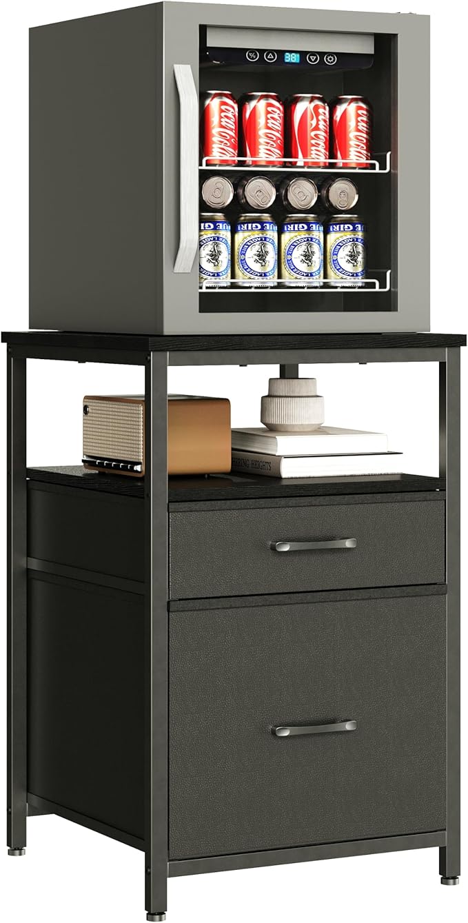 Mini Fridge Stand with 3 Storage, Mini Fridge Cabinet, Beverage Fridge Table, Heavy Duty 18.11" L* 18.11" W Tabletop, for Dorm, Apartment,Office, Bedroom White HB03BXB