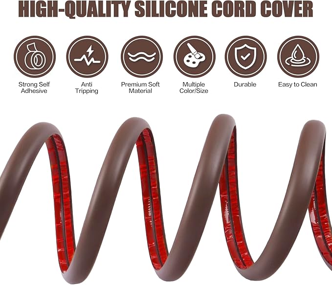 Floor Cord Cover Self Adhesive Cord Hider,3.3FT Cable Management, Extension Strip Protector for Wires, Prevent Cable Trips for Offices, Gyms, Exhibitions Cavity:0.51"(W) x 0.3"(H) Coffee