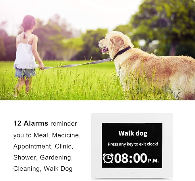 Aowasi 7 Inch Dementia Clock for Seniors Impaired Vision Alzheimers Digital Calendar Day Clock with 12 Alarm Options, Non-Abbreviated Day & Month