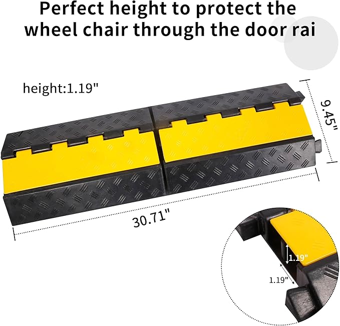 Rubber Cable Ramp Cord Cover Cable Protector Ramps Wire Hose Protective 2 Channel 22000Lbs Load Capacity Traffic Speed Bump for Asphalt Concrete Gravel Driveway Indoor Outdoor, 2 Packs