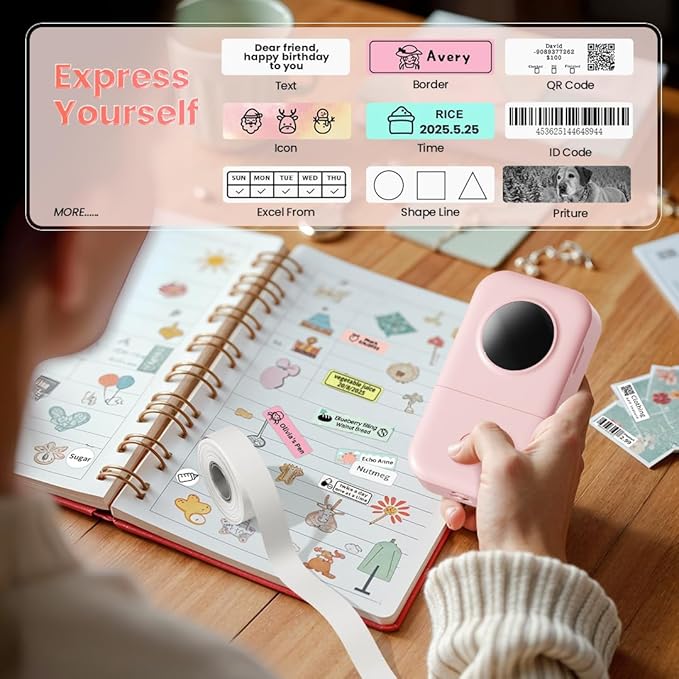 Phomemo D30 Label Maker with 3 Roll Papers - White/Clear/Gold Labels, Portable Handheld Bluetooth Mini Label Printer, Multiple Templates Fonts Icon, Thermal Small Label Printer Rechargeable