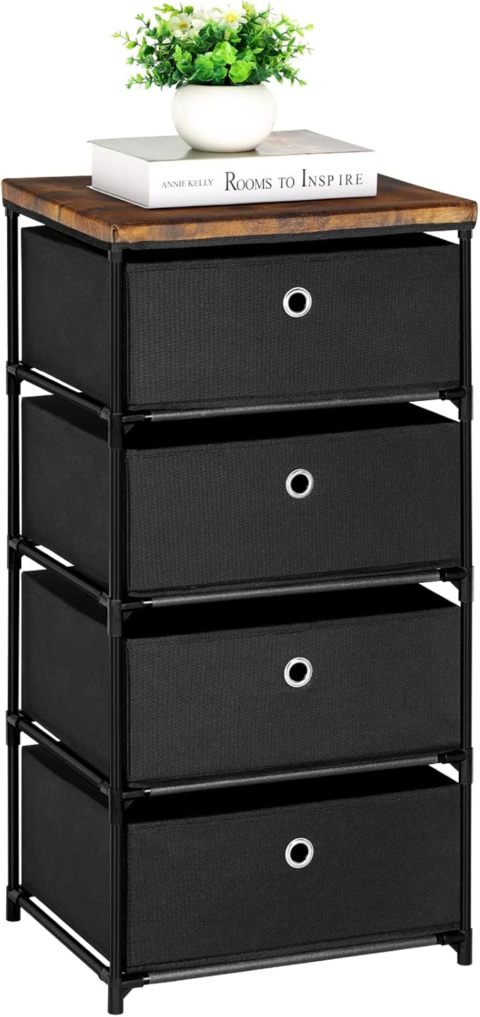 HAITRAL Fabric Storage Chest, Drawer Clothes Organizer - 4 Drawers Storage Organizer Unit for Closet, Easy Assembly Closet Dresser for Dorm, Bedroom, Hallway, Storage Bins (Black)