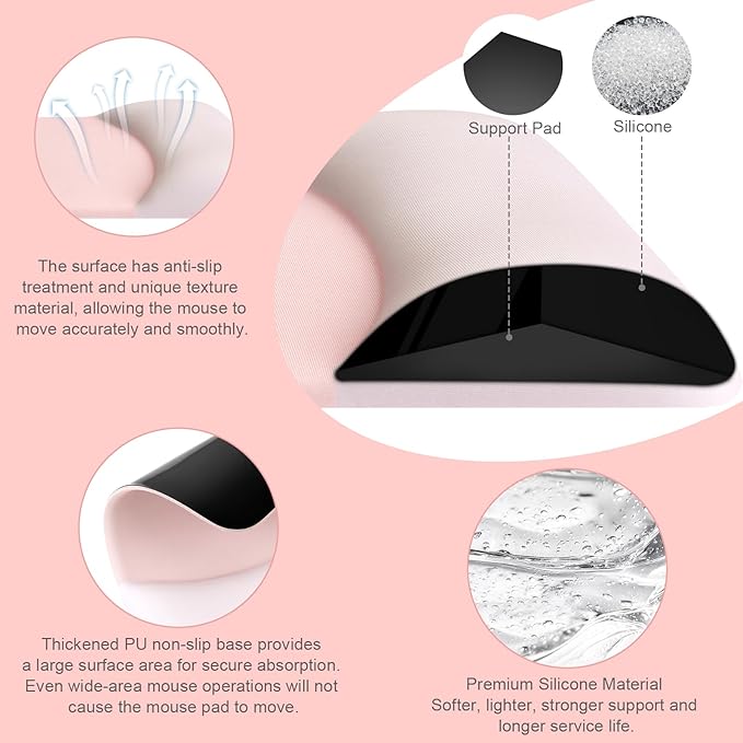 MOSISO Keyboard Mouse Pad Set, Large Gaming Mouse Pad&Rectangular Keyboard Wrist Rest&Mousepad with Wrist Rest&Coaster, Ergonomic Non-Slip&Easy Typing Pad with Curved Silicone Lining, Baby Pink
